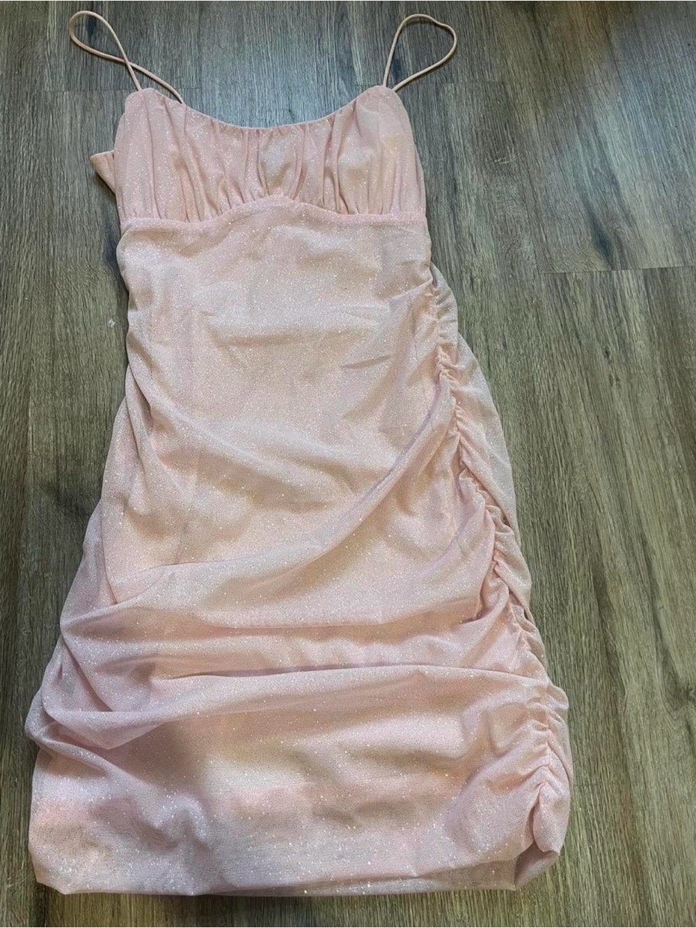 Windsor Blush Pink Sparkle Ruched Slip Mini Dress